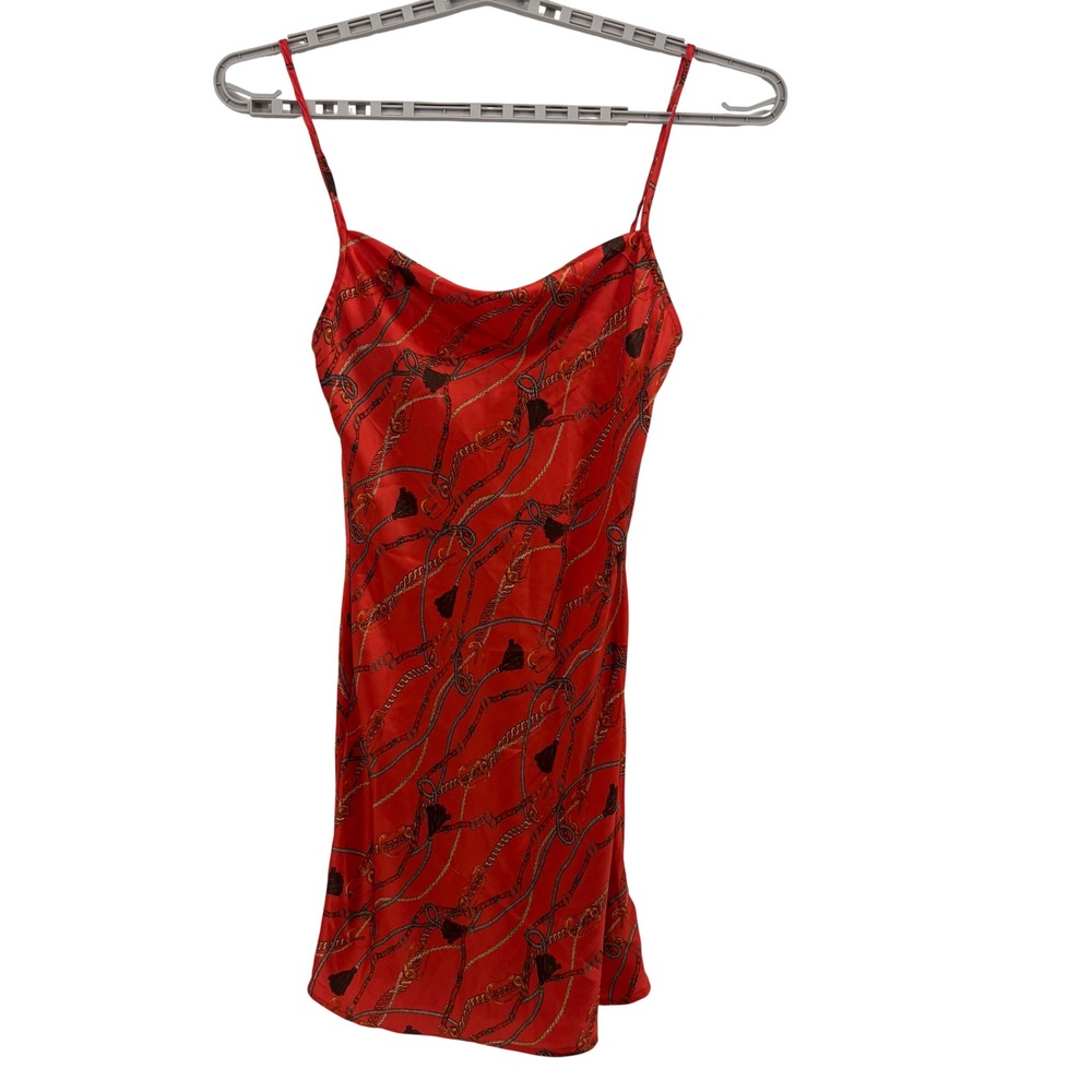 Guess‎ Red Chain Print Cowl Neck Spaghetti Strap Mini Dress XS